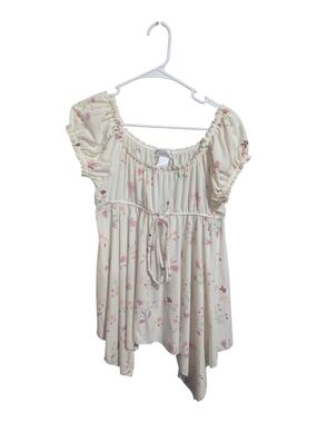 Classic Elements Women's Blouse Sz Large Cream Floral Peasant Babydoll W-613
